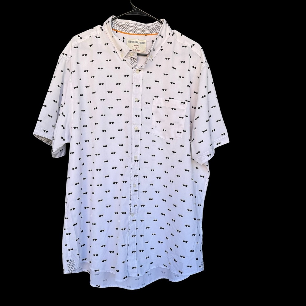 International Report Shirt Mens 2XL White Sunglasses Print Short Sleeve Stretch